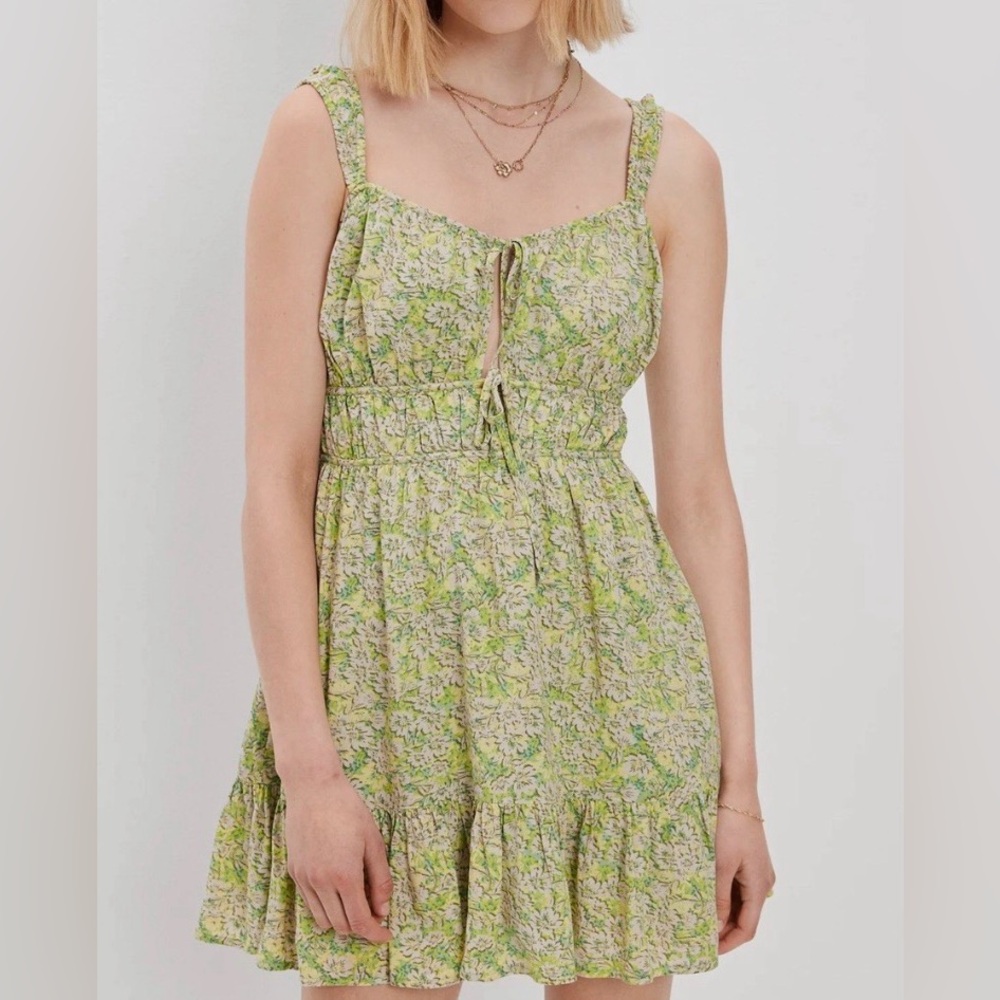 American Eagle Outfitters Green and Cream Floral Dress